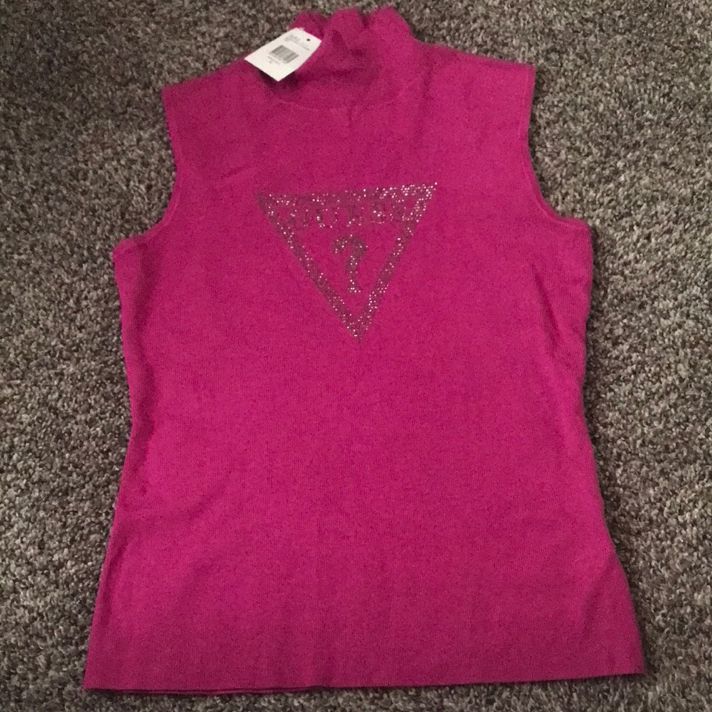 NWT GUESS Women's Pink Sleeveless Sweater Top XL